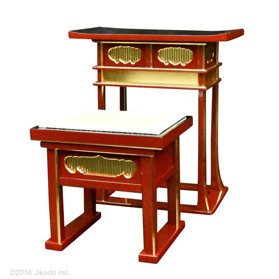 寺院仏具】黒塗り 天反り背高経机と椅子のセット 安心の国産品 寺院仏具】黒塗り 天反り背高経机と椅子のセット 安心の国産品