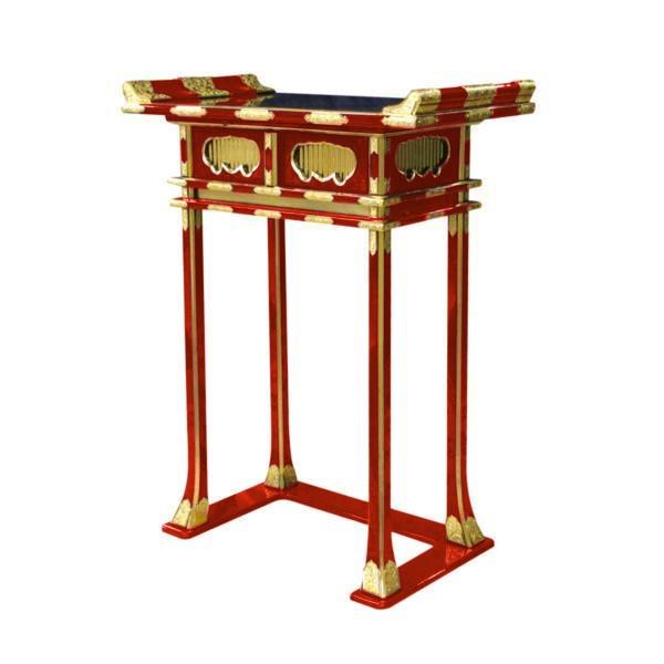 【寺院仏具】朱塗り　金具・引出し付背高経机　安心の国産品　自社工場にて製作　木製高級寺院仏具通販(受注生産品)(商品番号11060s)