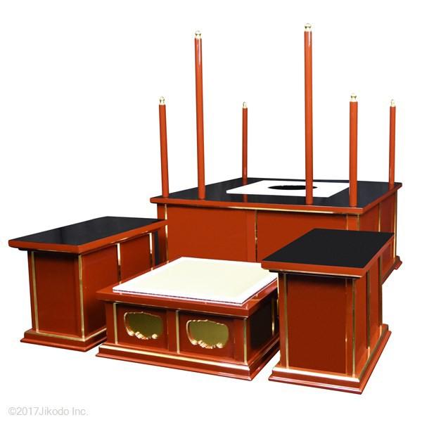 寺院仏具】朱塗り 3.5尺 簡易式の護摩壇・大壇 脇机2台タイプ 寺院仏具】朱塗り 3.5尺 簡易式の護摩壇・大壇 脇机2台タイプ