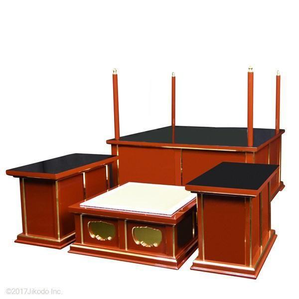 寺院仏具】潤み塗り 3.5尺 簡易式の大壇・護摩壇 脇机2台タイプ 寺院仏具】潤み塗り 3.5尺 簡易式の大壇・護摩壇 脇机2台タイプ