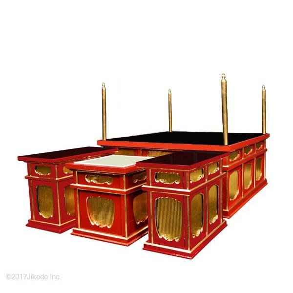 寺院仏具】黒塗り 3.5尺 二重椅子型大壇・護摩壇 脇机2台 密教法 寺院仏具】黒塗り 3.5尺 二重椅子型大壇・護摩壇 脇机2台 密教法