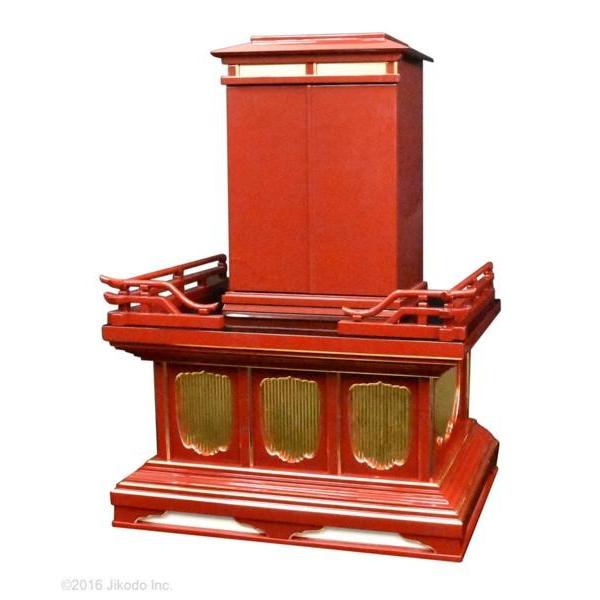 寺院仏具】朱塗り 厨子と高欄付き背高須弥壇の2点セット 厨子台 寺院仏具】朱塗り 厨子と高欄付き背高須弥壇の2点セット 厨子台