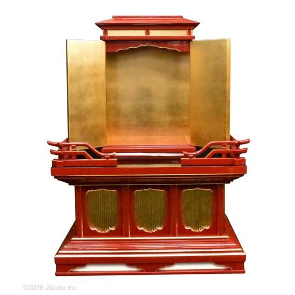 寺院仏具】朱塗り 厨子と高欄付き背高須弥壇の2点セット 厨子台 寺院仏具】朱塗り 厨子と高欄付き背高須弥壇の2点セット 厨子台