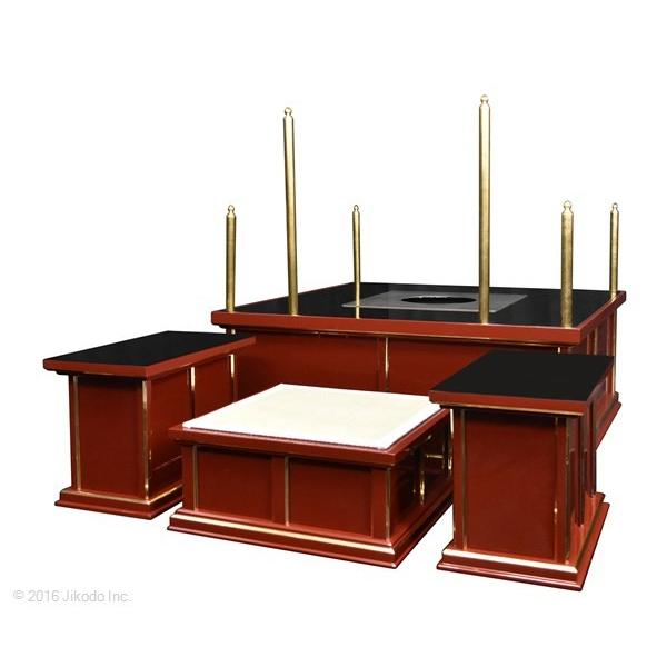 寺院仏具】潤み塗り 3.5尺 新型一重護摩壇・大壇 脇机2台 密教法 寺院仏具】潤み塗り 3.5尺 新型一重護摩壇・大壇 脇机2台 密教法