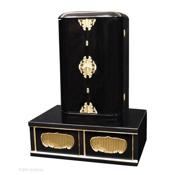 受注生産品】黒塗り 高さ60センチ 丸型厨子・二間厨子台セット 木製