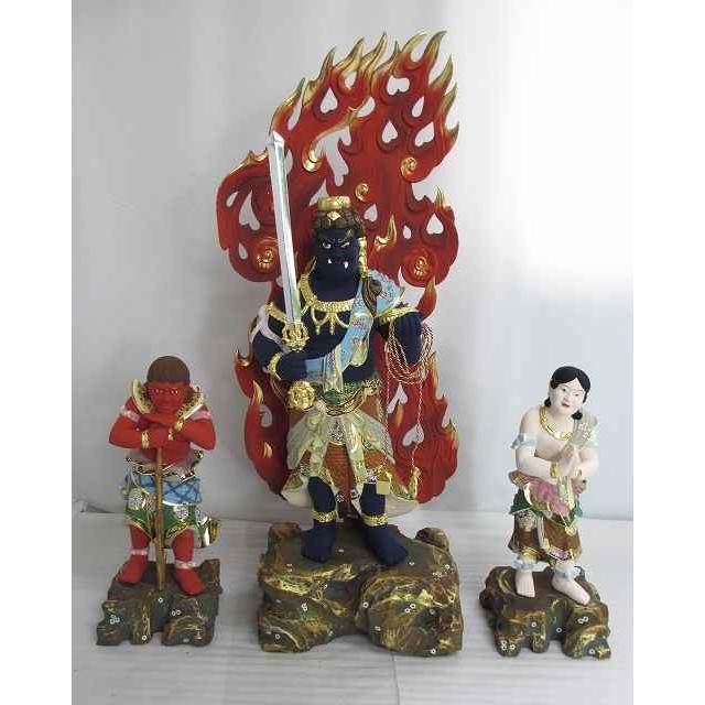 特別販売品 限定数(1)】不動明王と二童子像 仏像 彩色 極上品(身丈約56