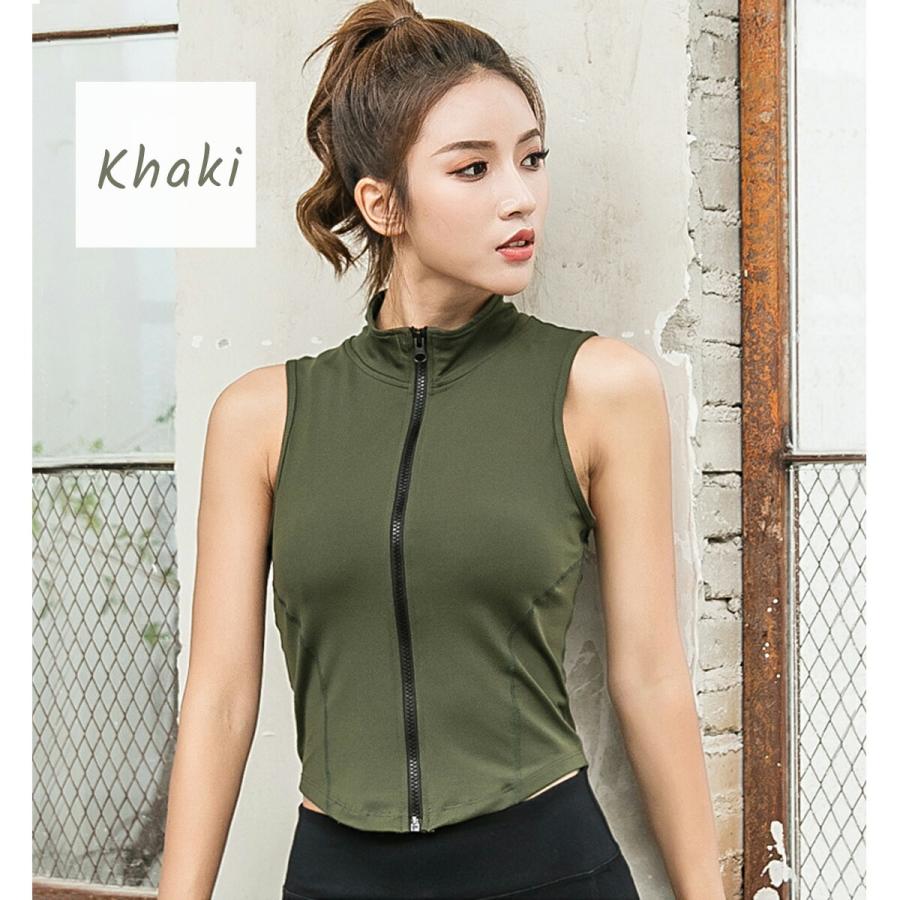 スポーツウェア レディース トップス ノースリーブ フロントファスナー