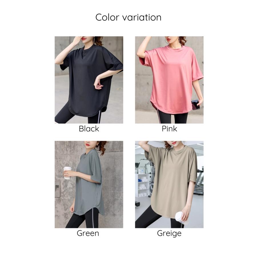 VEROMAN ヨガウェア レディース トップス 体型カバー Tシャツ ロング丈