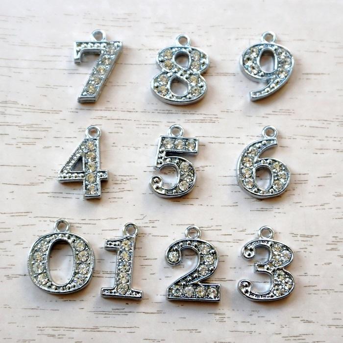 Rhinestone number deals charms