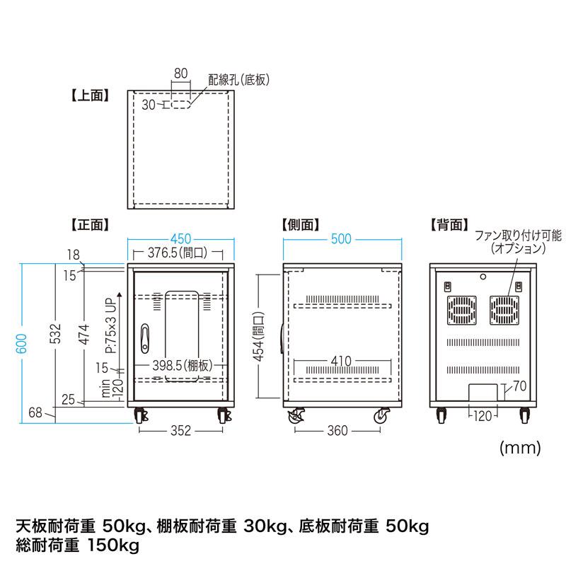 サンワサプライ 扉付き機器収納ボックス(幅450・高さ600mm・木目天板) CP-SBOX4560の画像