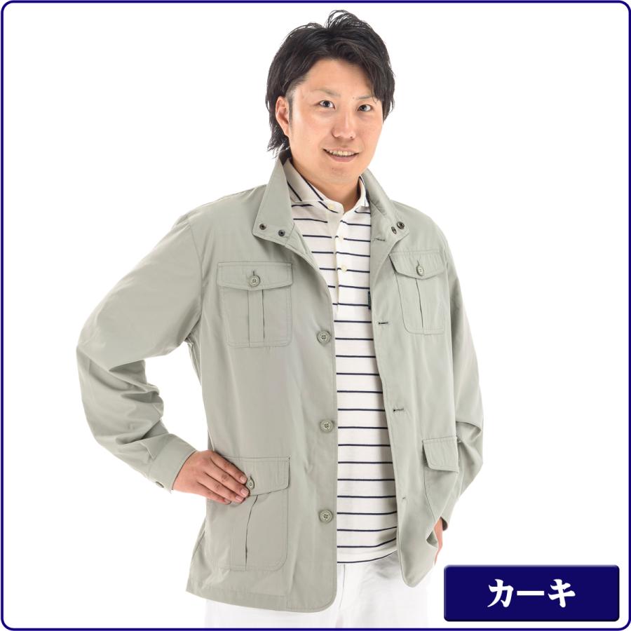 ジャケット・アウター varcare メンズ 綿混 サファリジャケット 多機能ポケット付き スタンド衿