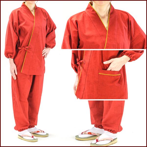 作務衣 レディース 婦人 女性 絣風織 袖ゴム 日本製 春 夏 秋 3