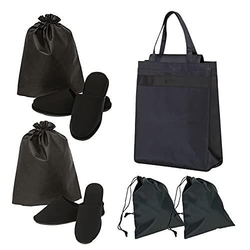 [ハッピークローバー] お受験雨の日対策セット お受験バッグ＆ご両親スリッパセット 靴袋付 (ライン付・縦型・黒)