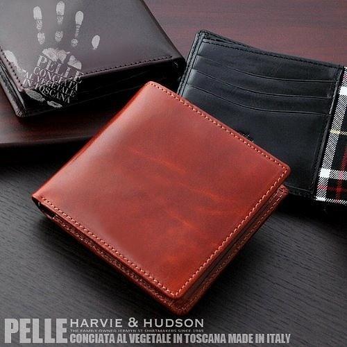 Harvie & Hudson ハービー＆ハドソン メンズ 二つ折り財布 本革財布 牛革短財布 イタリアンレザー 小銭入れあり HA2002