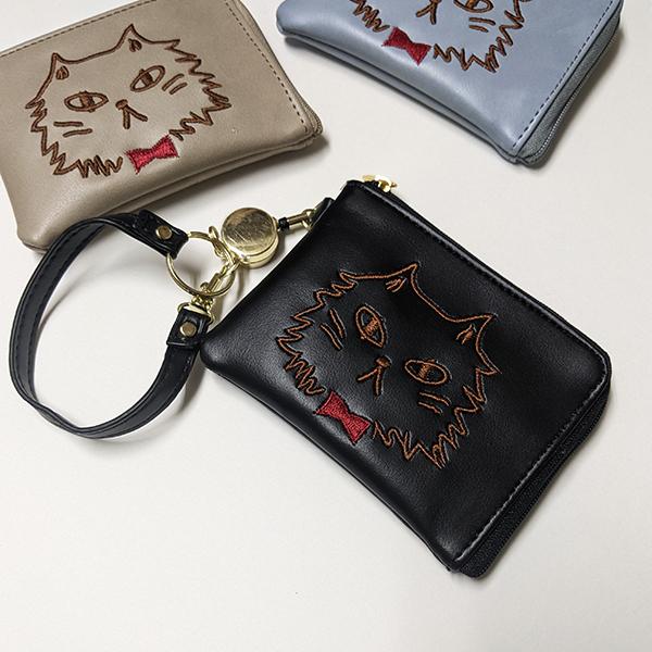 猫ちゃん刺繍 リール付き パスケース 小銭入れ マルチケース 猫ちゃん刺繍 リール付き パスケース 小銭入れ マルチケース