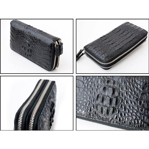 長財布 クロコダイル本革★ ダブルファスナー GODANE 新品未使用 ゴダン GODANE 本革クロコダイル黒 ダブルラウンドファスナー 高品質