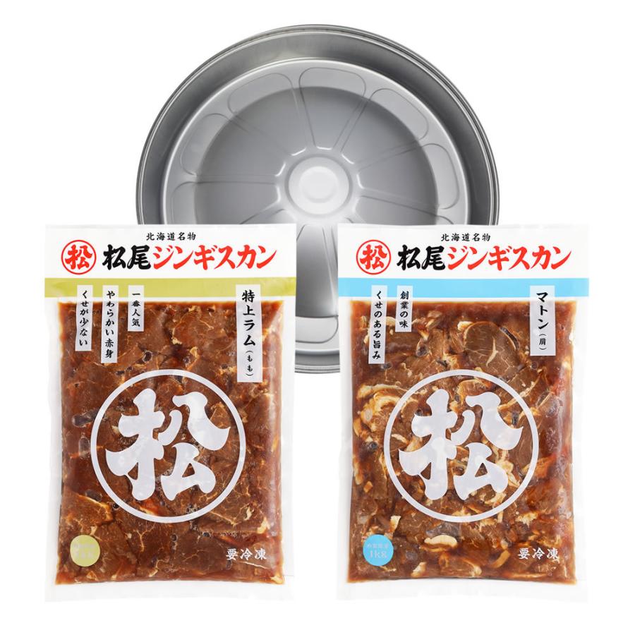 松尾ジンギスカン【公式】 (簡易鍋付)ファミリーセットA(人気二種) ジンギスカン各1kg 冷凍 マツオ ジンギスカンプレート セット 送料無料