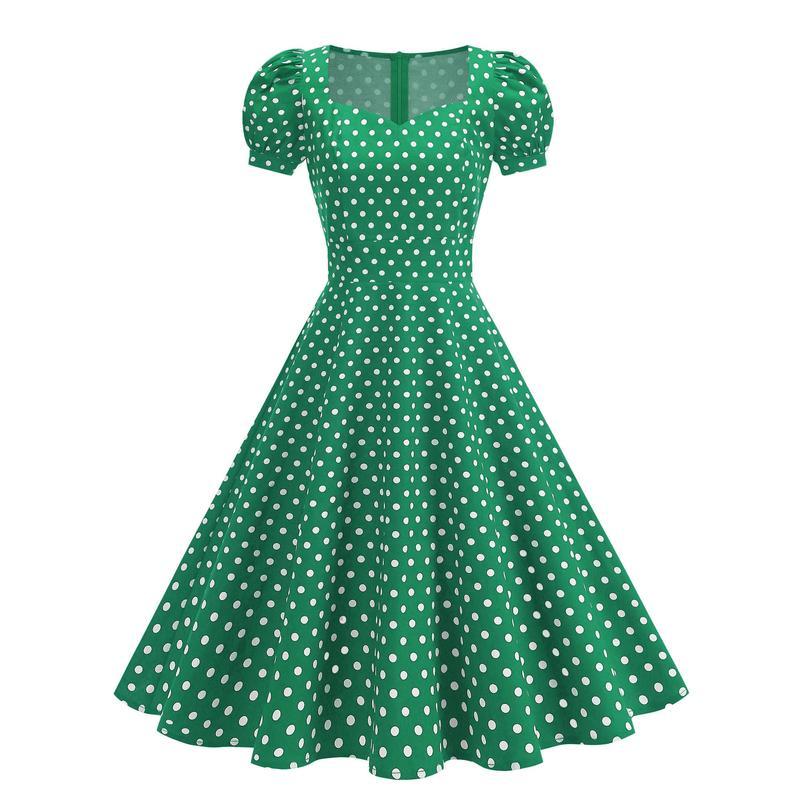 CAROLINA HERRERA ドット柄 水玉 ドレスワンピース フレア 膝丈 ワンピース レディースドレス ドット柄 水玉 レトロ ヘップバーン風50