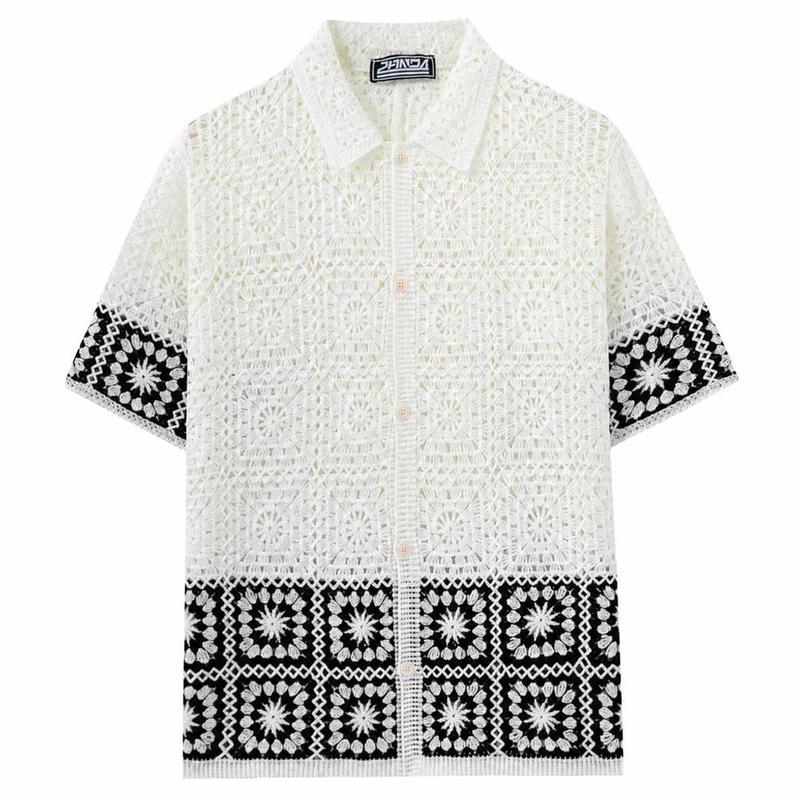 the new society 12Y 透かし編み前開きシャツ サマーニット メンズ