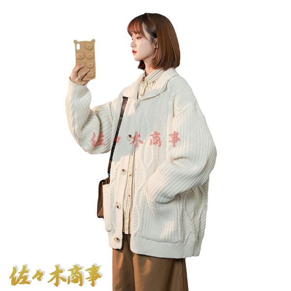 折り襟 カーディガン アウター レディース 日系 無地 ホワイト/ブラック 春秋冬 暖かい 防寒 ニットセーター 着回し きれいめ 通勤