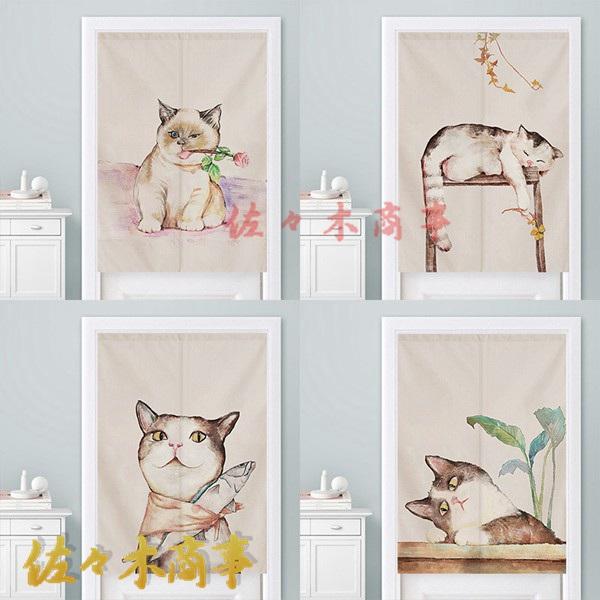 猫柄のれん ドアカーテン 幅60CM/幅70CM/幅80CM 棒つき 暖簾 目隠し 遮