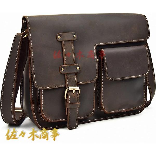 ボディバッグ ワンショルダー メンズショルダーバッグレザーショルダーメッセンジャーバッグ 大容量 (色 : Dark brown， :_2