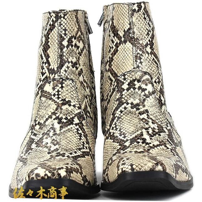 レザーブーツ パイソン柄 メンズ チェルシーブーツ 個性 大きいサイズ ロングノーズ 革靴 ファッション ワイルド ハイヒール 紳士靴 