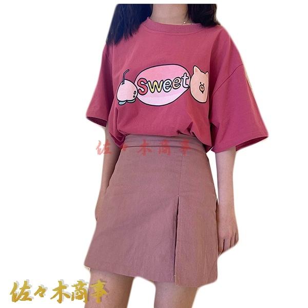 レディース Tシャツ 半袖シャツ プリント かわいい 豚柄 ゆったり 軽量 通気性 柔らかい コンフォート カジュアル ロング丈 速乾性