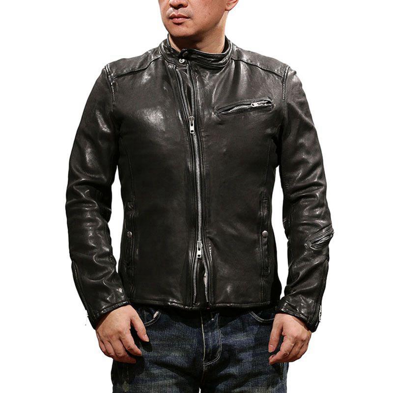 ライダースジャケット メンズ 本革 レザージャケット 羊革ジャン バイク 長袖 ブルゾン ゆったり 立ち襟 シングル ビンテージ 通勤