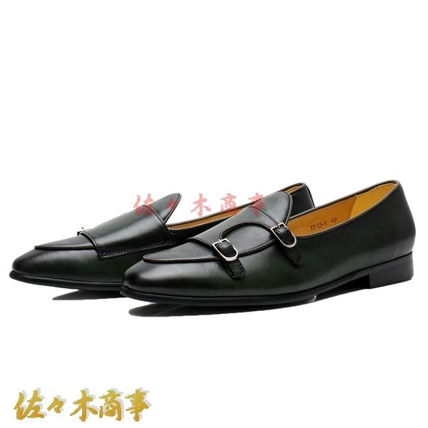 モンクストラップ メンズ ビジネスシューズ コンフォートシューズ 革靴 ?量 グリーン 防臭 カジュアル ポインテッドトゥ 春秋 牛革皮