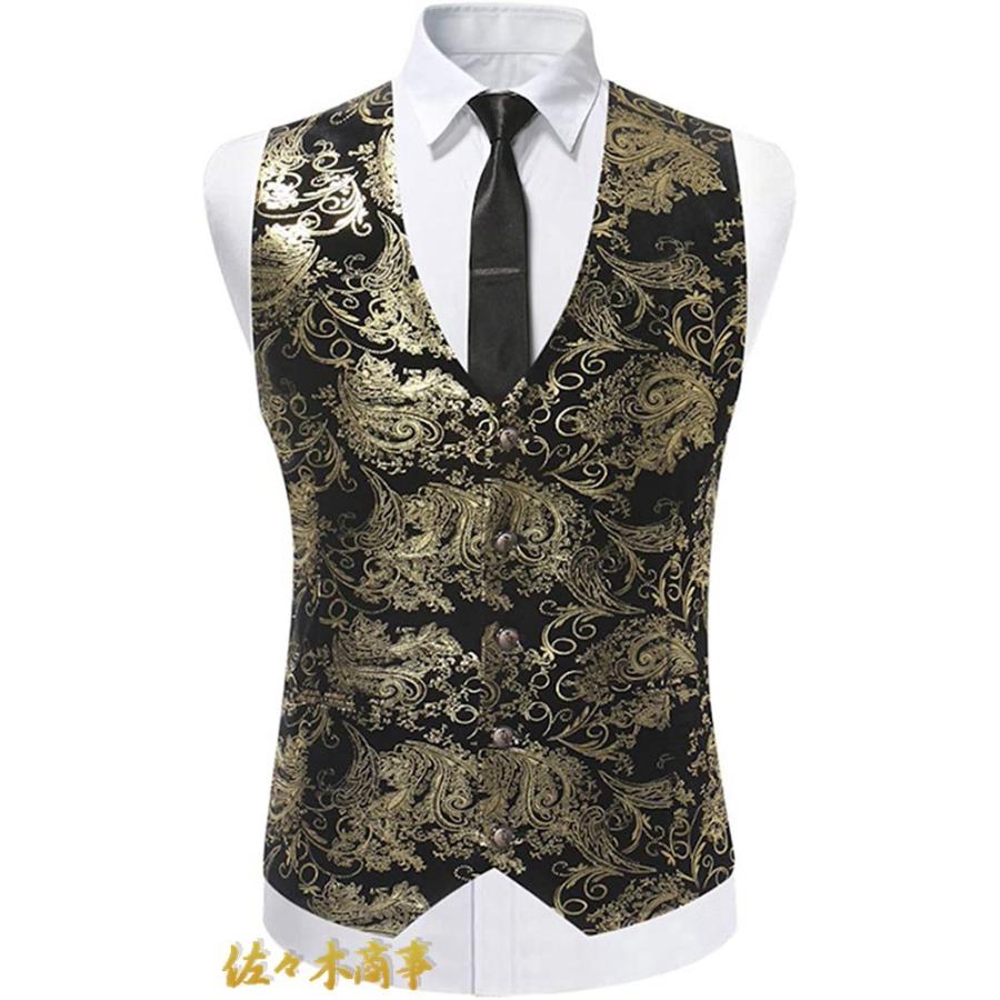 スーツベスト メンズ ジレベスト 単列 5ボタン 5色 カジュアル Vネック 花柄 キラキラ