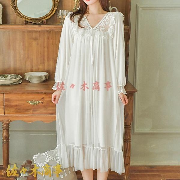 パジャマ ルームワンピース レディース 姫系 プリンセス ネグリジェ 刺繍レース花柄 クラッシック ロング丈 春夏秋 長袖 モダール 薄手