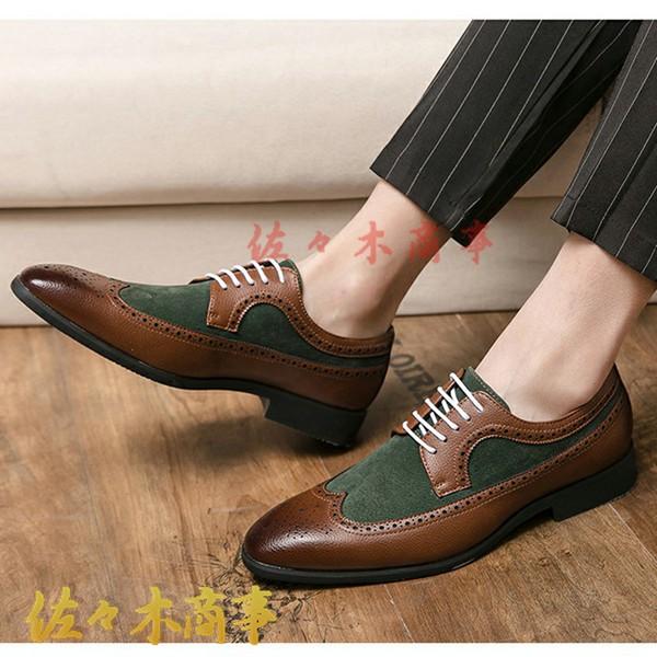 メンズ ビジネスシューズ 革靴 パッチワーク バイカラー レース