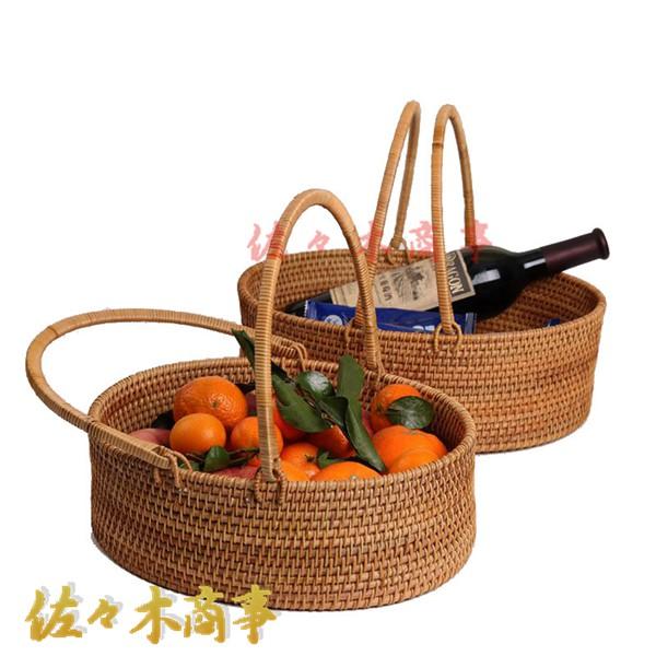ピクニックバスケット ハンドル付き ラタンかご 藤編み カゴ