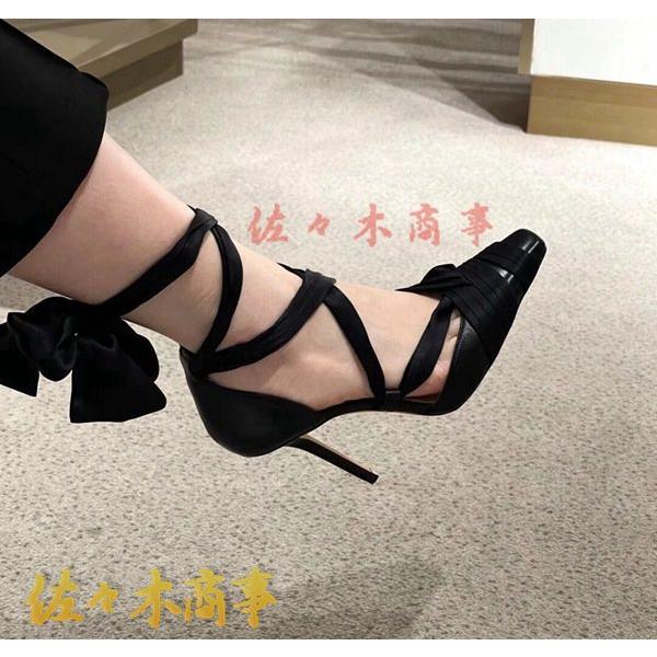 ハイヒール レディース サンダル レースアップ レザー スクエアトゥ ピンヒール パンプス 8cm/10cmヒール パッチワーク 細見え