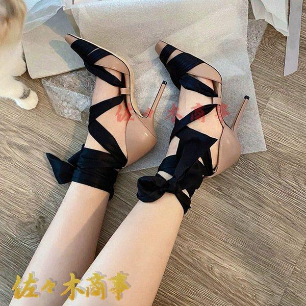 ハイヒール レディース サンダル レースアップ レザー スクエアトゥ ピンヒール パンプス 8cm/10cmヒール パッチワーク 細見え