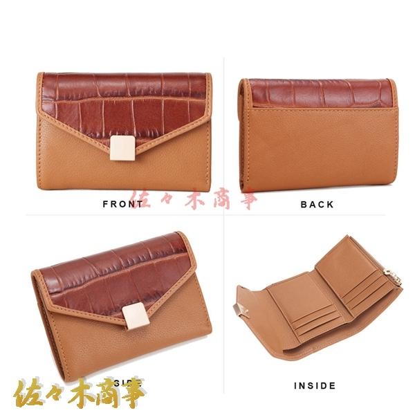 三つ折り ミニ財布 シュリンクレザー 本牛革 クロコダイル柄 革