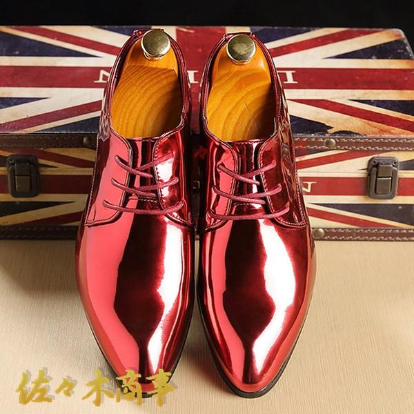 革靴 メンズ ビジネスシューズ エナメル 光沢 おしゃれ 派手 レース