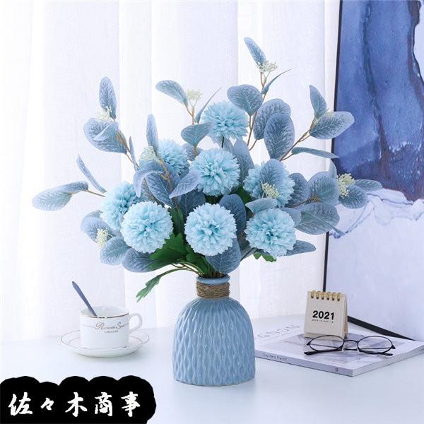 日本製 卓上用 造花 フェイクフラワー 菊 ユーカリ ブーケ 花束 ナチュラル 花瓶付き ベランダ 寝室 室内 インテリア おしゃれ 新生活 演出 Wantannas Go Id