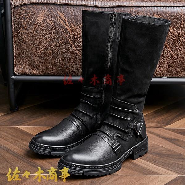 ジョッキーブーツ メンズ レザー 本革 ロングブーツ バックル
