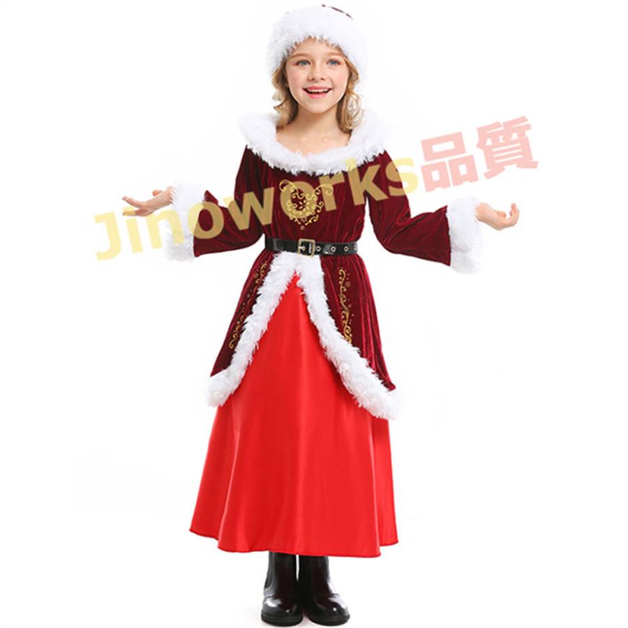 サンタ服 キッズ サンタコスプレ ワンピース 女の子 サンタクロース フード付き クリスマス コスチューム 仮装 演出服 子供服 サンタ衣装 キッズ服｜jinoworks-shop｜02