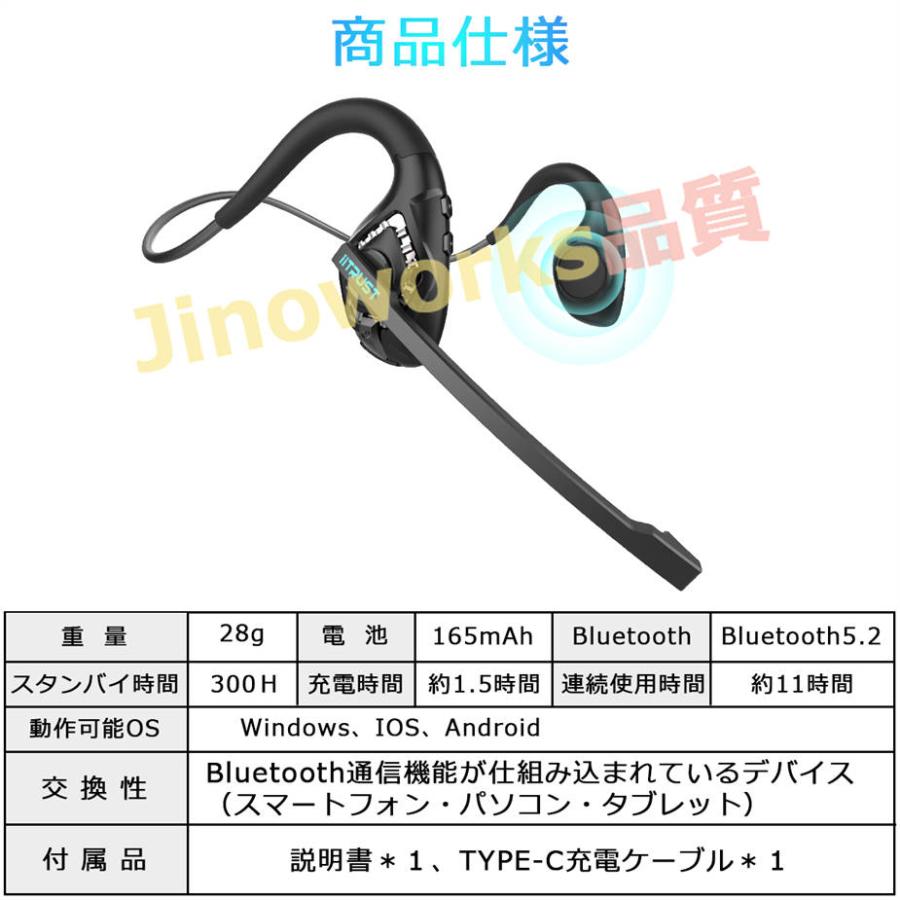 イヤホン bluetooth ヘッドセット マイク付き ワイヤレス ヘッドセット オープンイヤー マイク付き ワイヤレスイヤホン マイク Blueto｜jinoworks-shop｜15