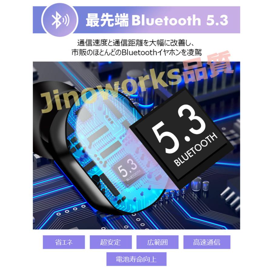 ワイヤレスイヤホン bluetooth 5.3 iphone ノイズキャンセリング イヤホン 残量表示 瞬間接続 16H連続再生 高音質｜jinoworks-shop｜04