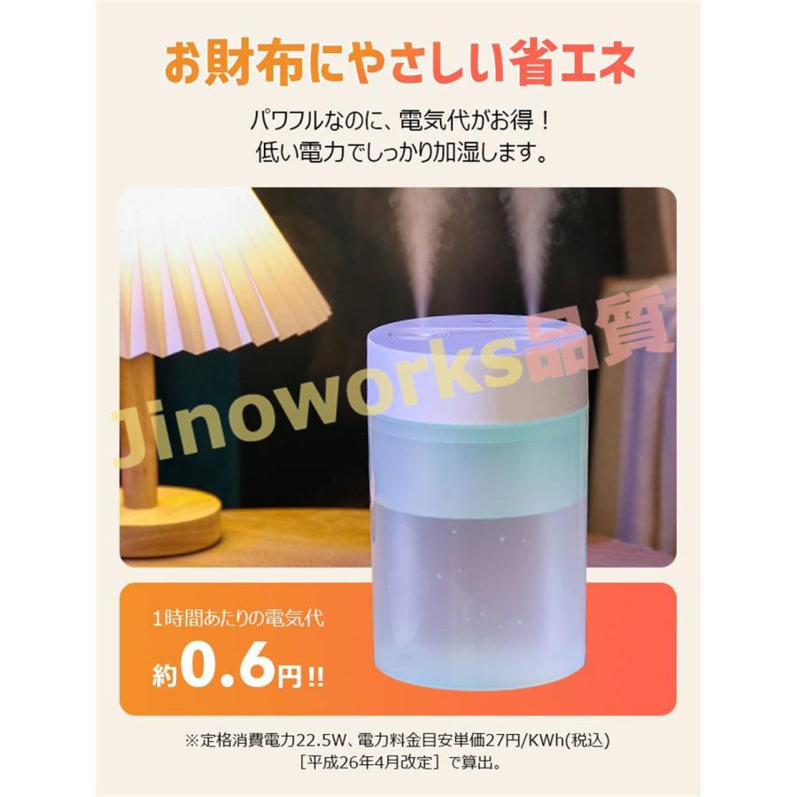 「12時間連続使用」超音波加湿器 おしゃれ アロマ加湿器 卓上 オフィス 1.6L 大容量 小型 コンパクト USB接続 LEDライト付き 静音｜jinoworks-shop｜11