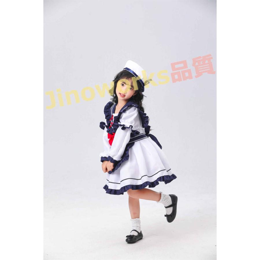 子供 コスプレ セーラー服 マリンコスチューム 5点セット ハロウィン コスプレ 衣装 海軍コスチューム 衣装 仮装用 ロリータワンピース｜jinoworks-shop｜09