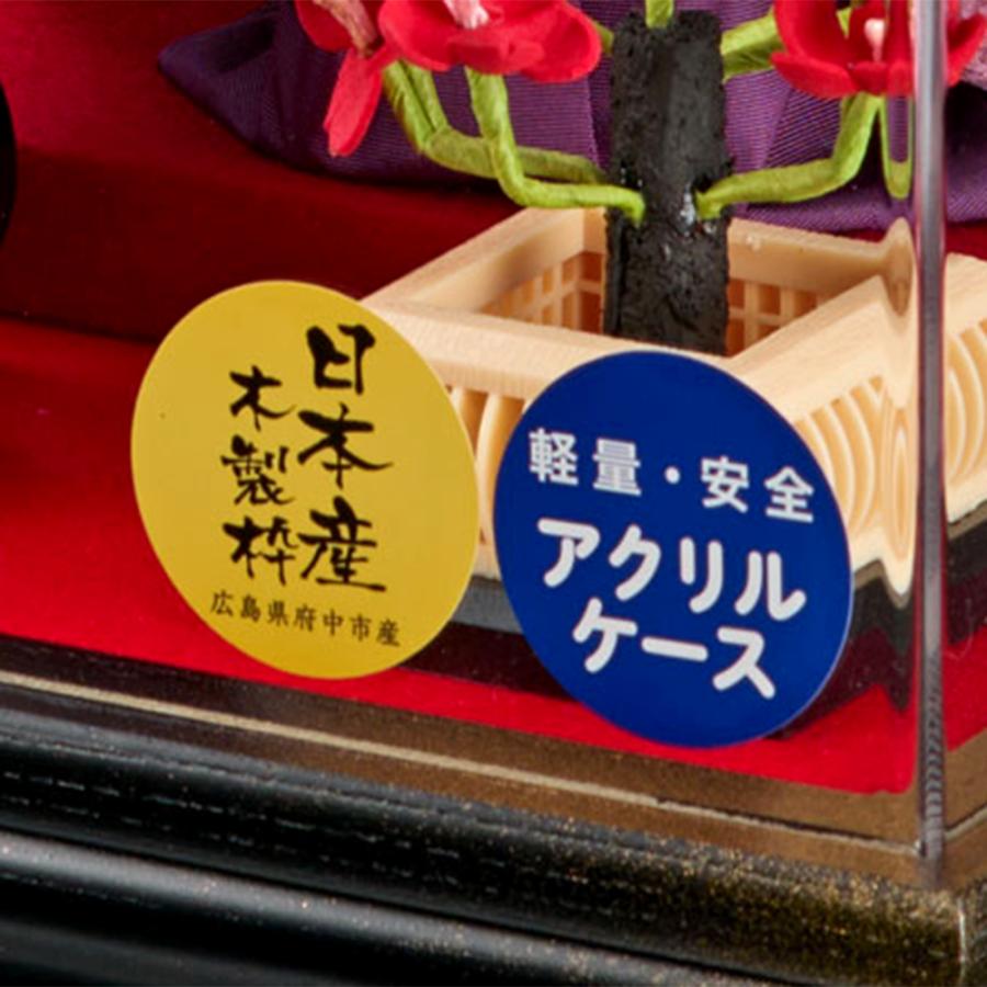 雛人形 コンパクト ケース飾り ひな人形 おしゃれ お雛様 詩織 三五芥子 五人飾り 233-526a 黒 アクリルケース 電気雪洞 オルゴール内蔵 2024の画像