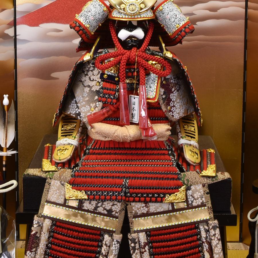 五月人形 コンパクト 鎧飾り 7号 鎧 守護神 上赤 大鎧 兜 弓太刀 赤