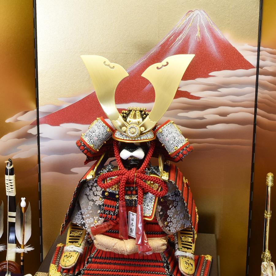 五月人形 コンパクト 鎧飾り 7号 鎧 守護神 上赤 大鎧 兜 弓太刀 赤