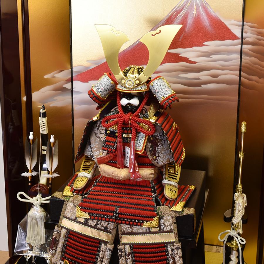 五月人形 コンパクト 鎧飾り 7号 鎧 守護神 上赤 大鎧 兜 弓太刀 赤富士 ?風 台セット おしゃれ モダン かっこいい_7