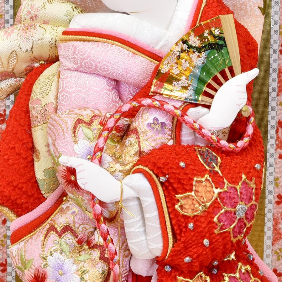 羽子板 久月 お祝い 初正月 羽子板飾り コンパクト ケース飾り 板ケース入 春風 10号A 絞り刺繍振袖 マホ塗ケース オリジナル面相 ピンク 赤 おしゃれの画像